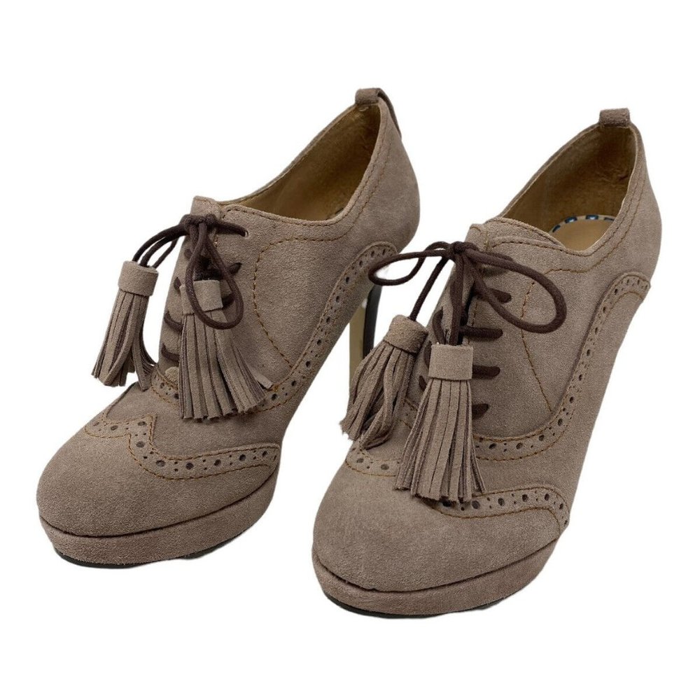 Tommy Hilfiger Brinley Suede Oxford Lace Up Booties Beige Orange Stitch Size 8.5